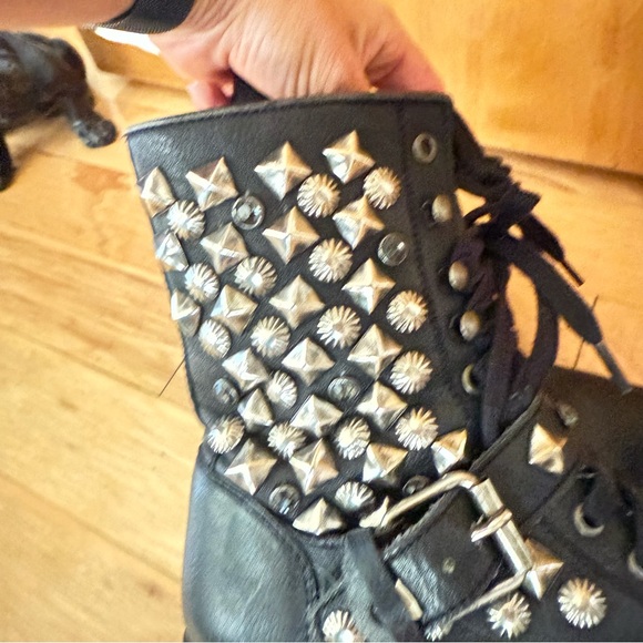 Ash Black Combat Boots with Silver Studs - Picture 2 of 13